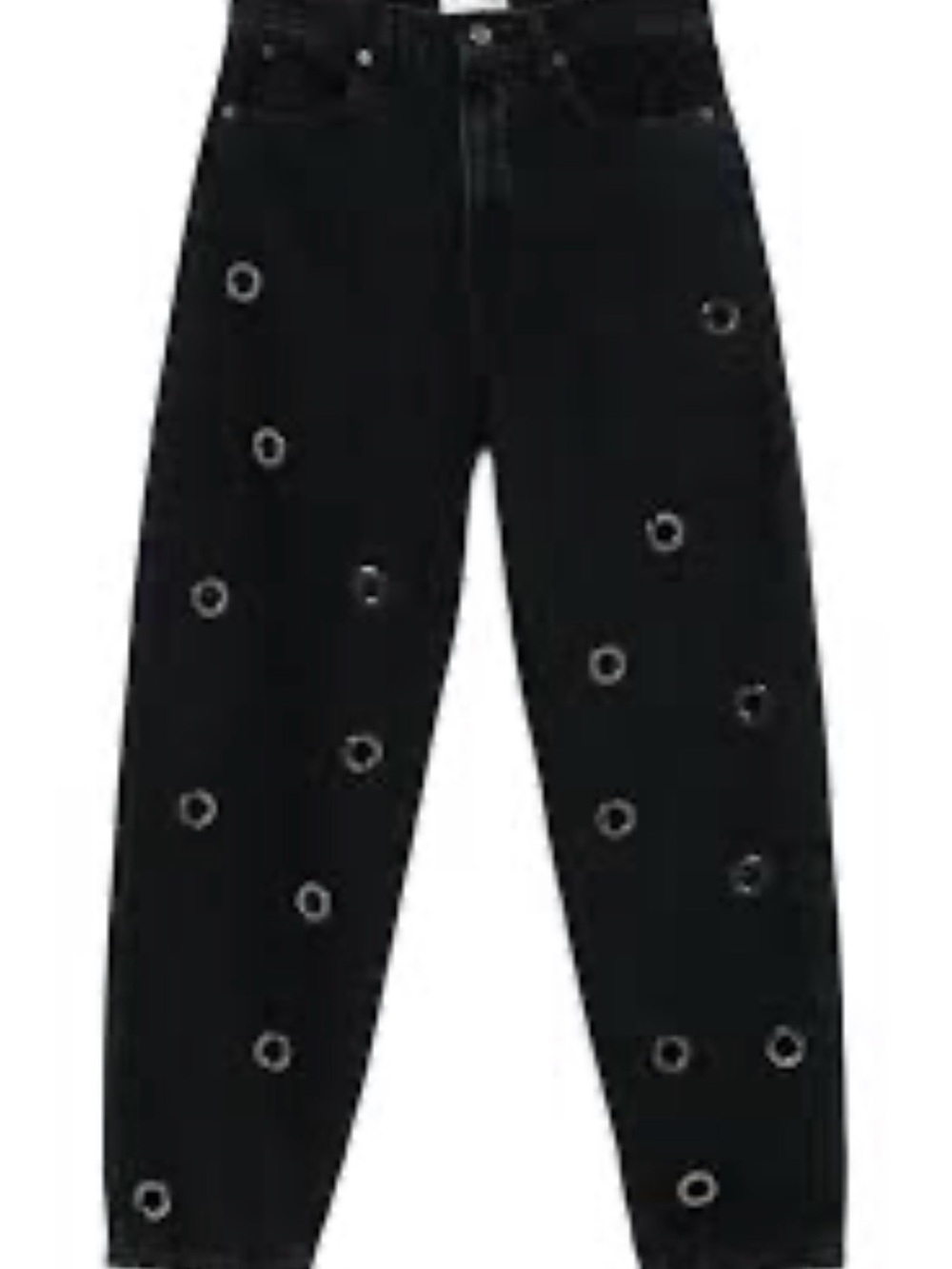 Frame Denim Black Boyfriend Jeans with Silver Grommet Accents